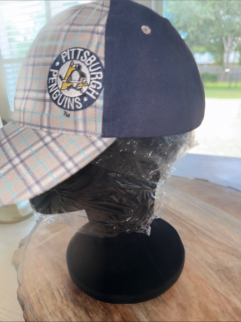 Plaid Pittsburgh Penguins Baseball Cap in Gray & Navy with Teal Accents - Picture 4 of 7